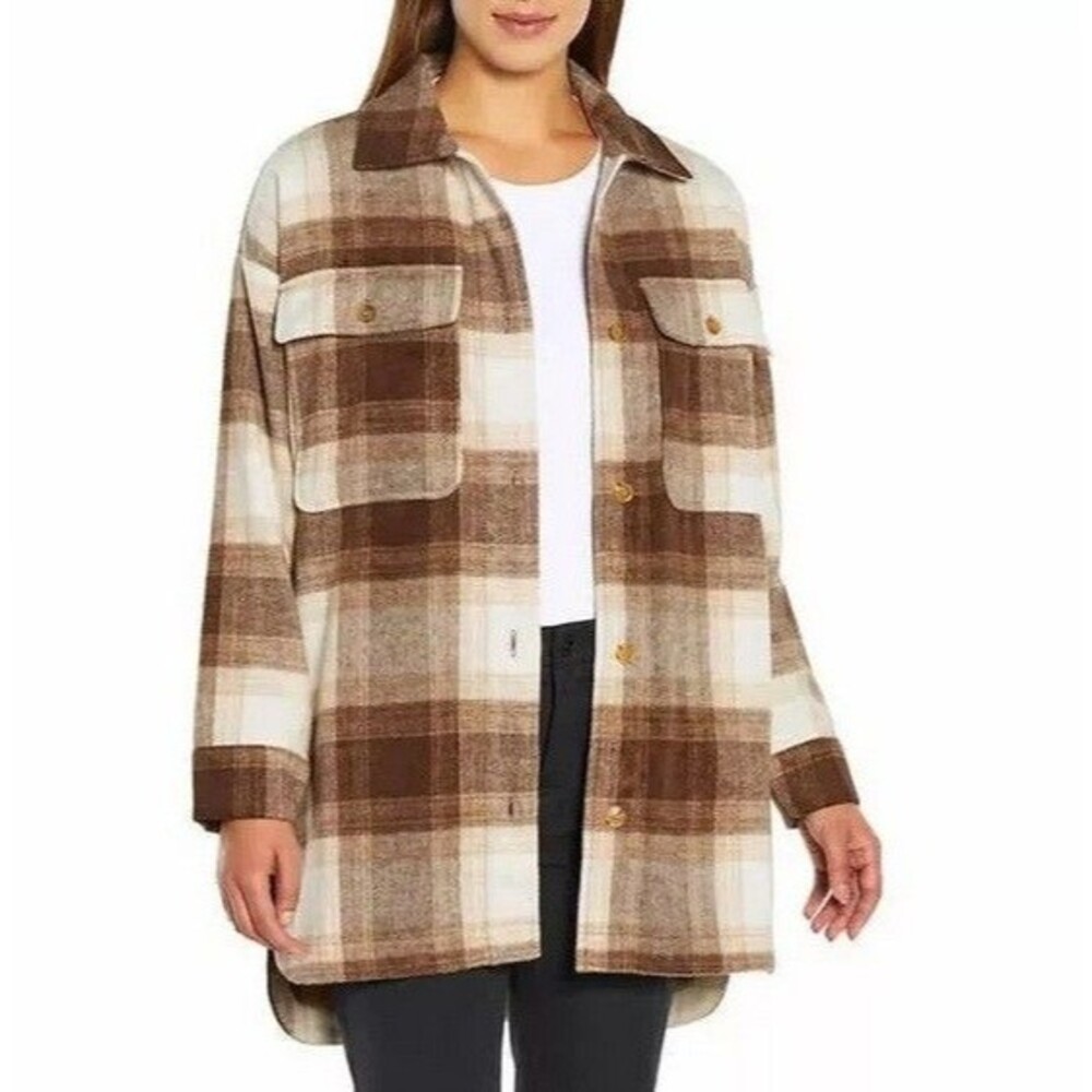 Shirt Jacket Oversized Shacket Brown Bailor Plaid Banana Republic  NWT